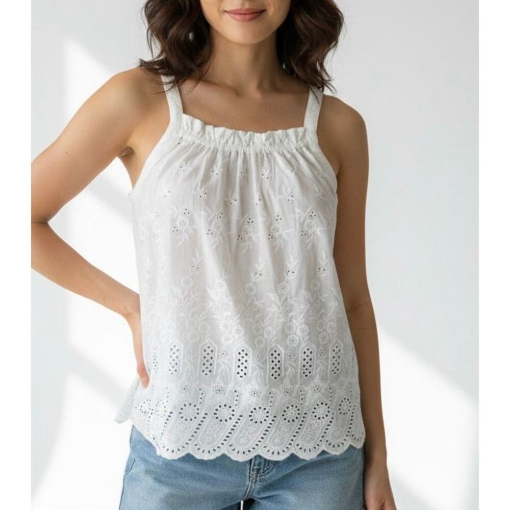 Sundance Tank Top Eyelet Boho Cotton White Medium